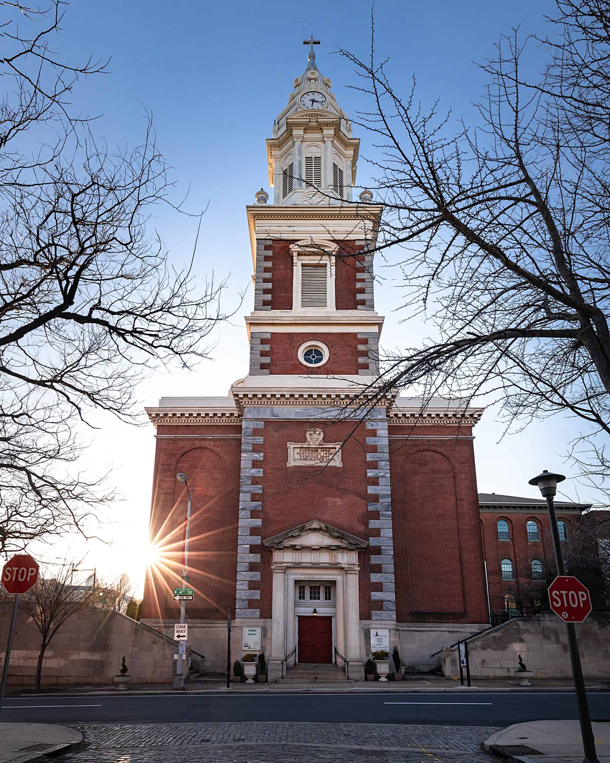 Exterior shot of St. Augustine's Roman Catholic Church in Philadelphia Pennsylvania.